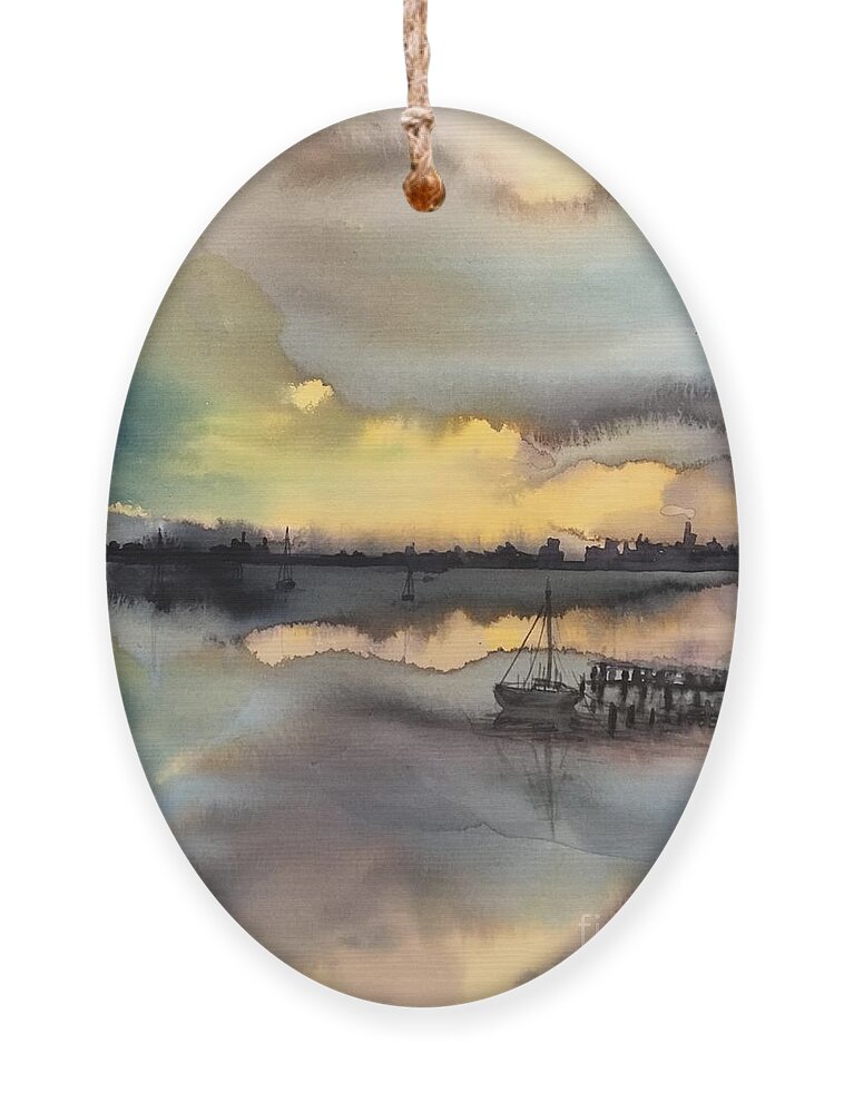 The Sunset Ornament featuring the painting The sunset by Han in Huang wong
