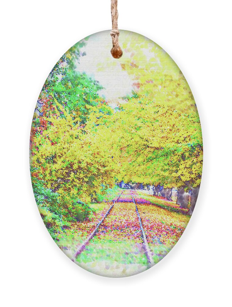Train-tracks Ornament featuring the digital art The Tracks By The House by Kirt Tisdale