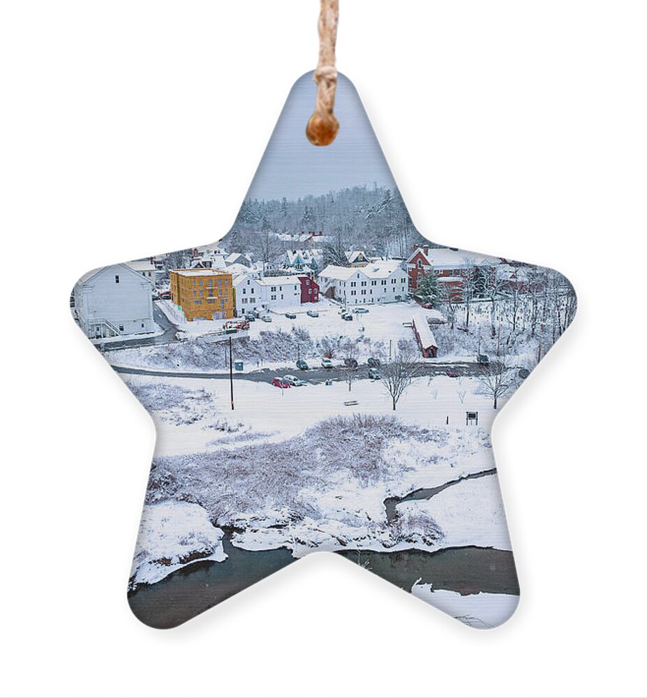 Snow Ornament featuring the photograph The Village of Stowe, Vermont - January 2023 by John Rowe