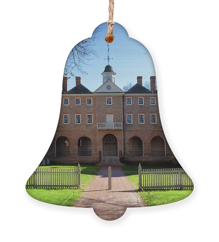 Wren Building Ornament featuring the photograph The Wren Building Courtyard - Williamsburg, Virginia by Susan Rissi Tregoning