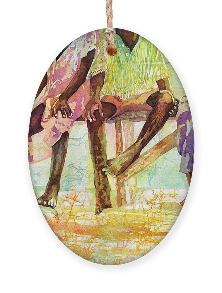 Chilren Ornament featuring the painting Three Children of Ghana by Hailey E Herrera