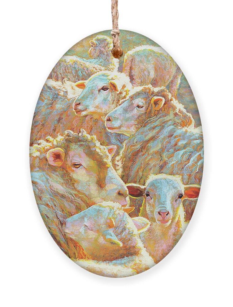 Sheep Ornament featuring the pastel Three... Five... Seven by Rita Kirkman