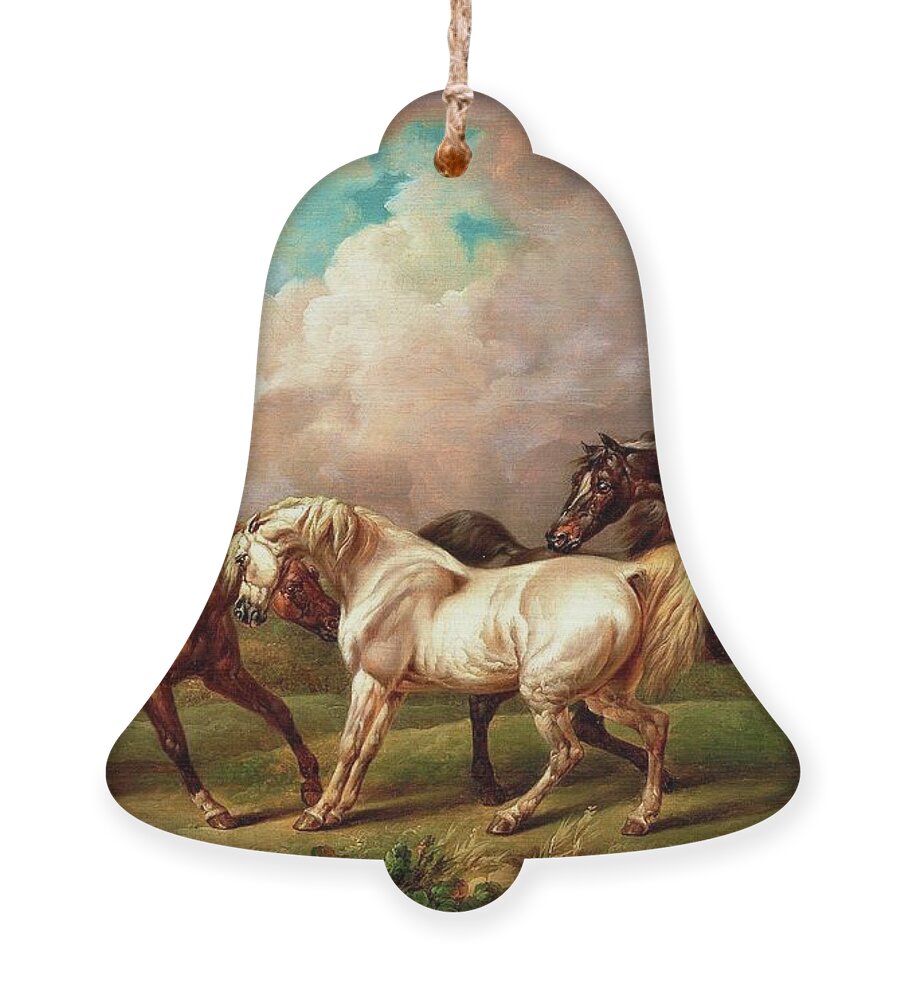 Painting Ornament featuring the painting Three Horses in a Stormy Landscape by The James Roney Collection