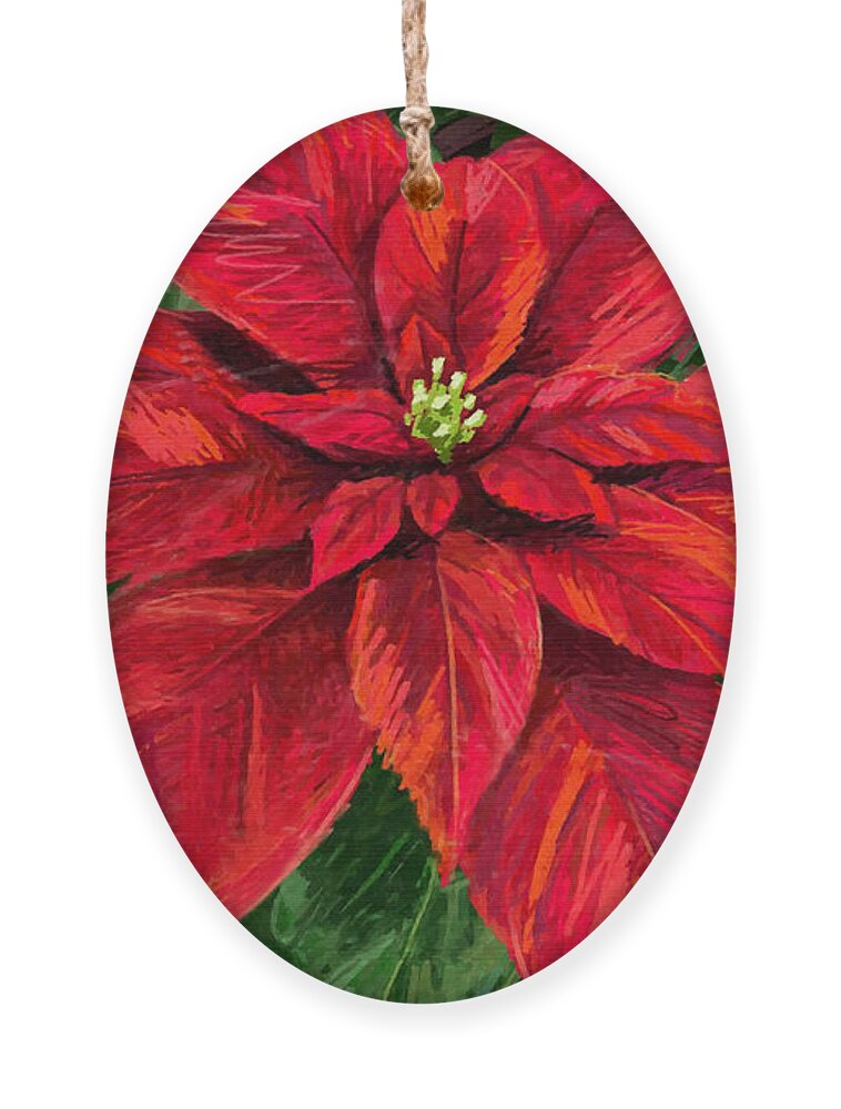 Poinsettias Ornament featuring the mixed media Three Red Poinsettias Watercolor by Sandi OReilly