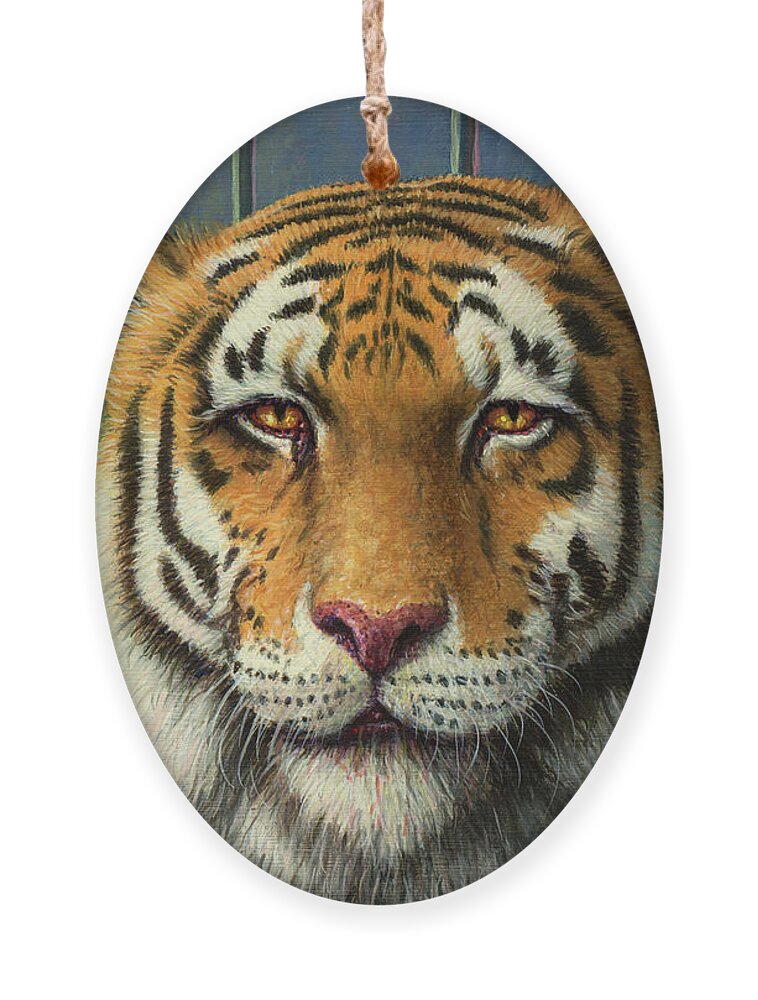 Tiger Ornament featuring the painting Tiger in Trouble by James W Johnson