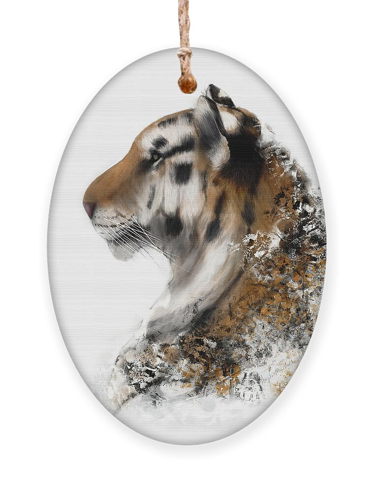 Tiger Art Ornament featuring the digital art Tiger Portrait by Angela Murdock