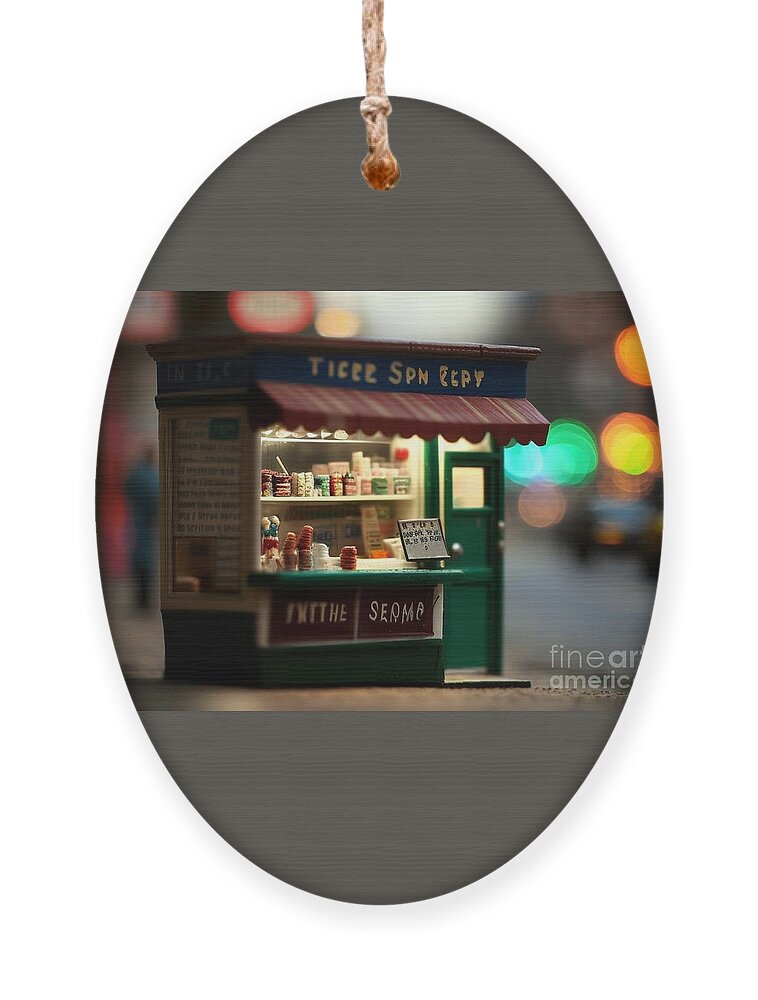 A Variety Of Jams Ornament featuring the mixed media Tiny City Shop II by Jay Schankman