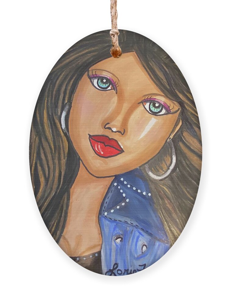 Whimsical Illustrations Ornament featuring the mixed media Tiziana by Lorie Fossa