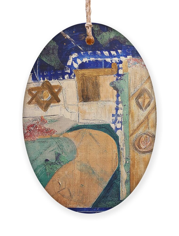 Abstract Ornament featuring the mixed media To the New City by Suzanne Berthier