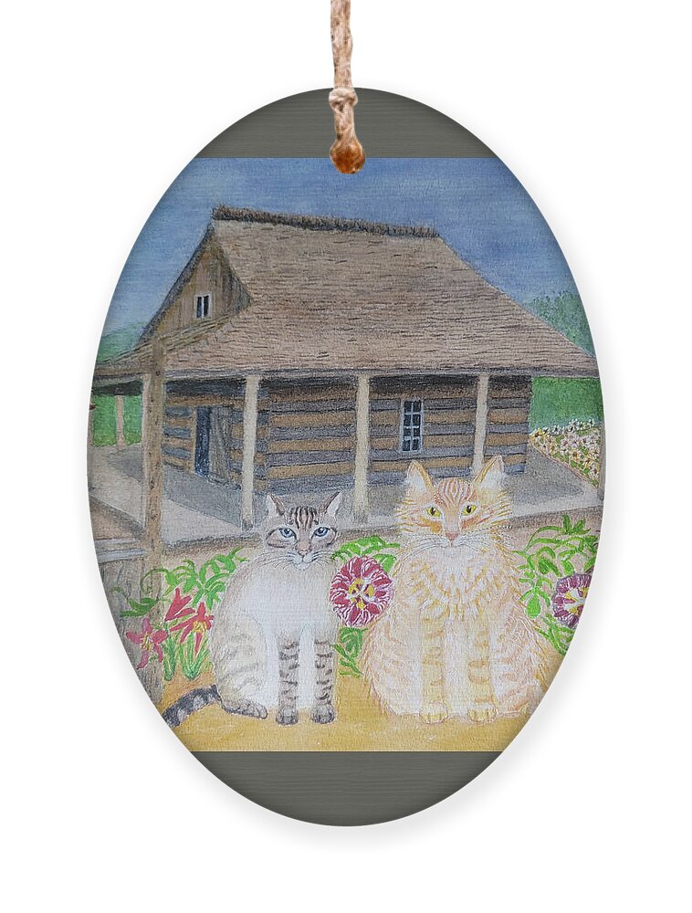 Cats Ornament featuring the painting Tochka and Awimaweh at the San Antonio Botanical Garden by Vera Smith
