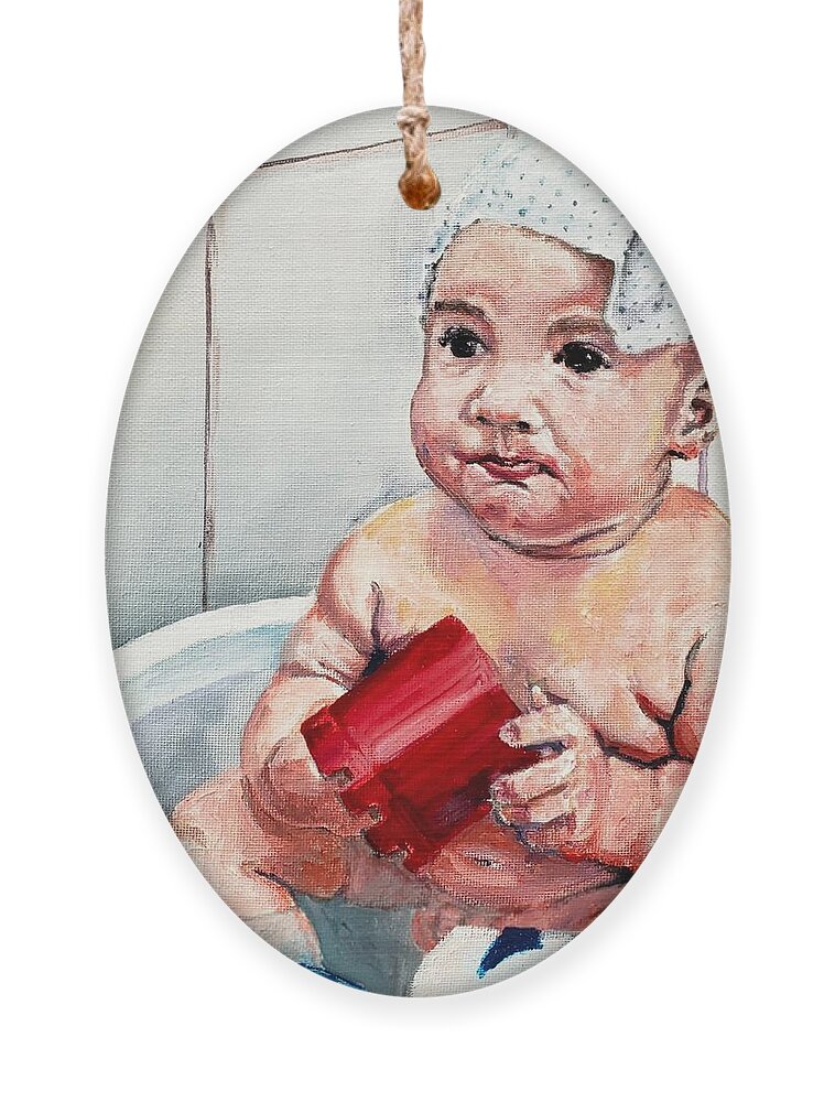 Tub Ornament featuring the painting Too Small Tub by Merana Cadorette