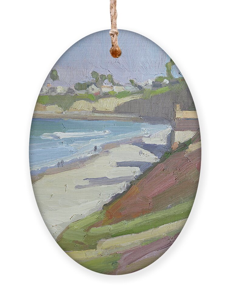 Palisades Park Ornament featuring the painting Tourmaline Surfing Park - Pacific Beach, San Diego, California by Paul Strahm