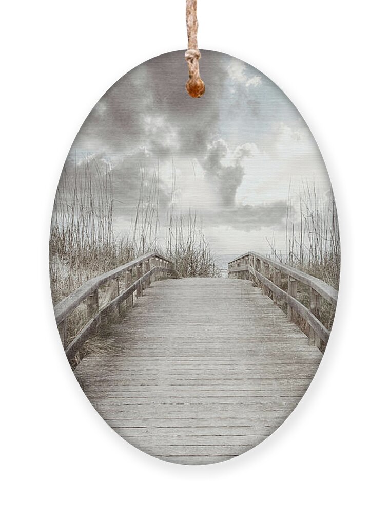 Clouds Ornament featuring the photograph Trail into Sunrise in Beachhouse Tones by Debra and Dave Vanderlaan