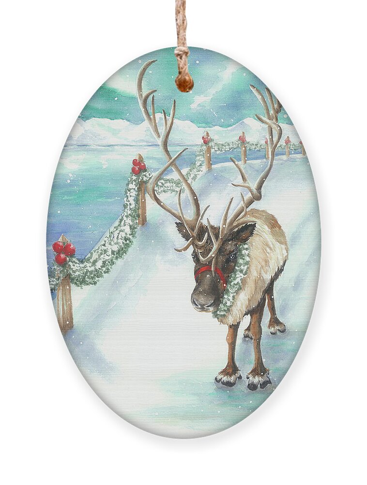 Reindeer Ornament featuring the painting Tranquil Trek by Lori Taylor