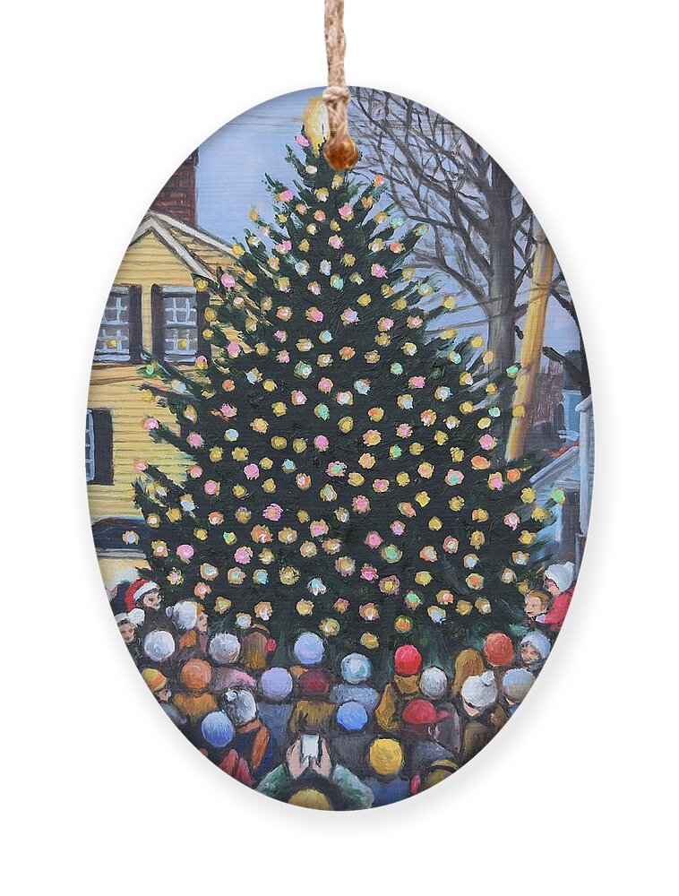 Christmas Ornament featuring the painting Tree Lighting, Rockport, MA by Eileen Patten Oliver