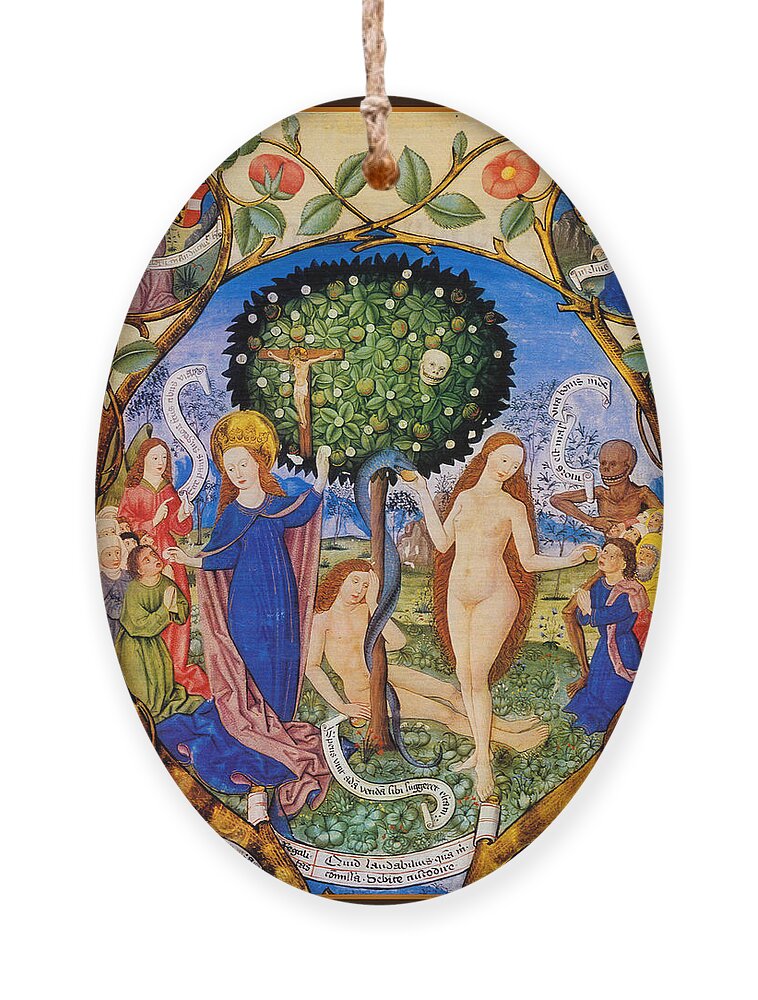 Tree Of Life Ornament featuring the painting Tree of Life and Death Flanked by Eve and Mary-Ecclesia by Unknown