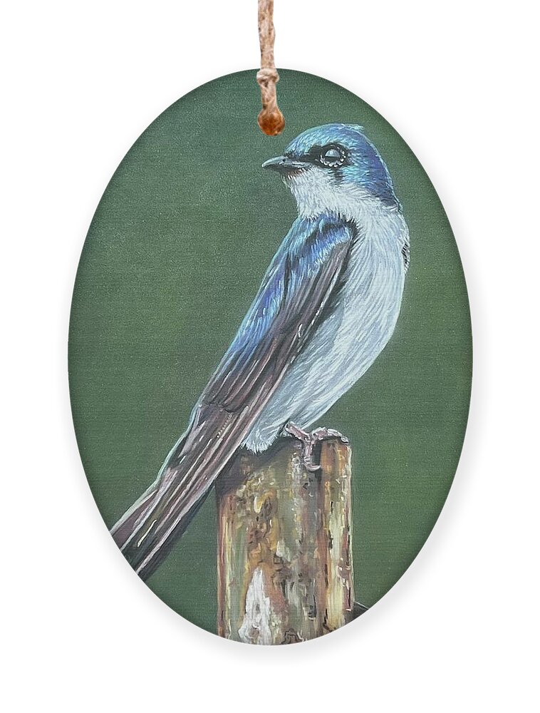 Bird Ornament featuring the painting Tree Swallow by Mark Ray