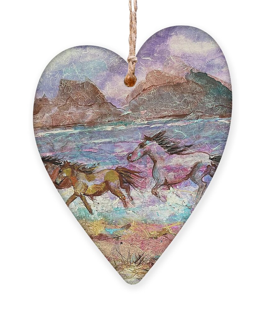 Horse Ornament featuring the painting Tres Amigos by Elaine Elliott