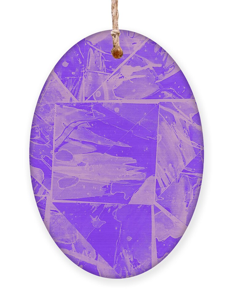Triangle Ornament featuring the mixed media Triangular Rainbow Abstract Collage Purples Version by Ali Baucom