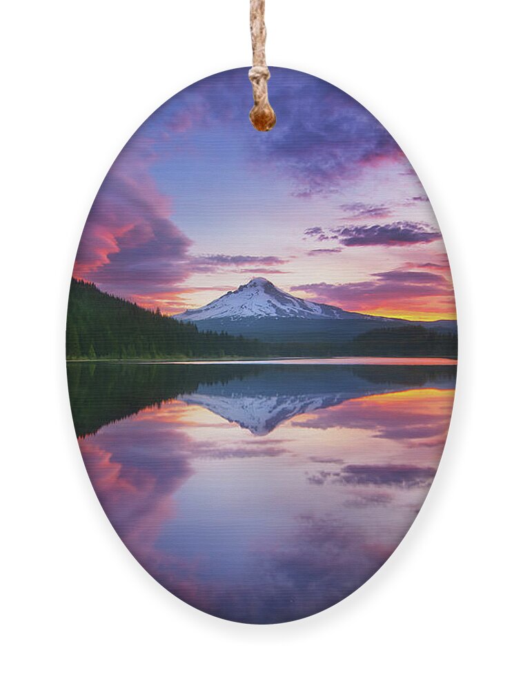 Trillium Lake Ornament featuring the photograph Trillium Lake Sunrise by Darren White