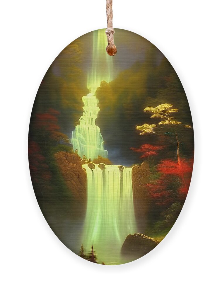 Digital Ornament featuring the digital art Triple Waterfall by Beverly Read