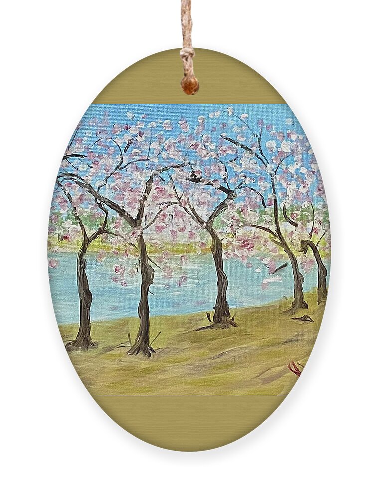 Cherry Blossoms Ornament featuring the painting Tuesday 2002 Full Bloom by John Macarthur