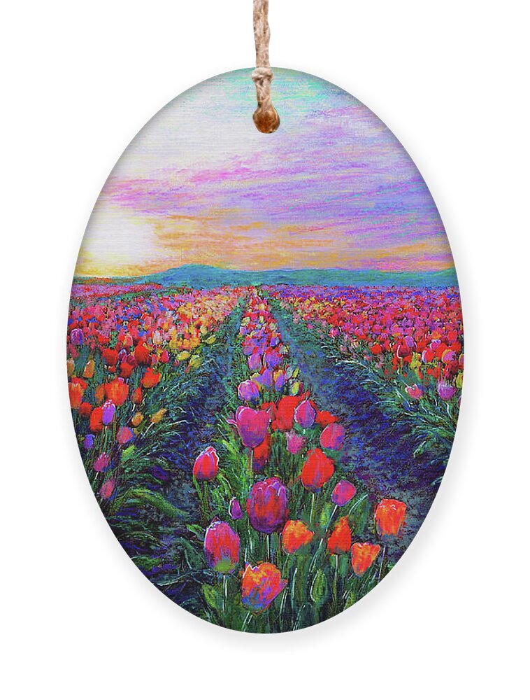 Landscape Ornament featuring the painting Tulip Fields, What Dreams May Come by Jane Small