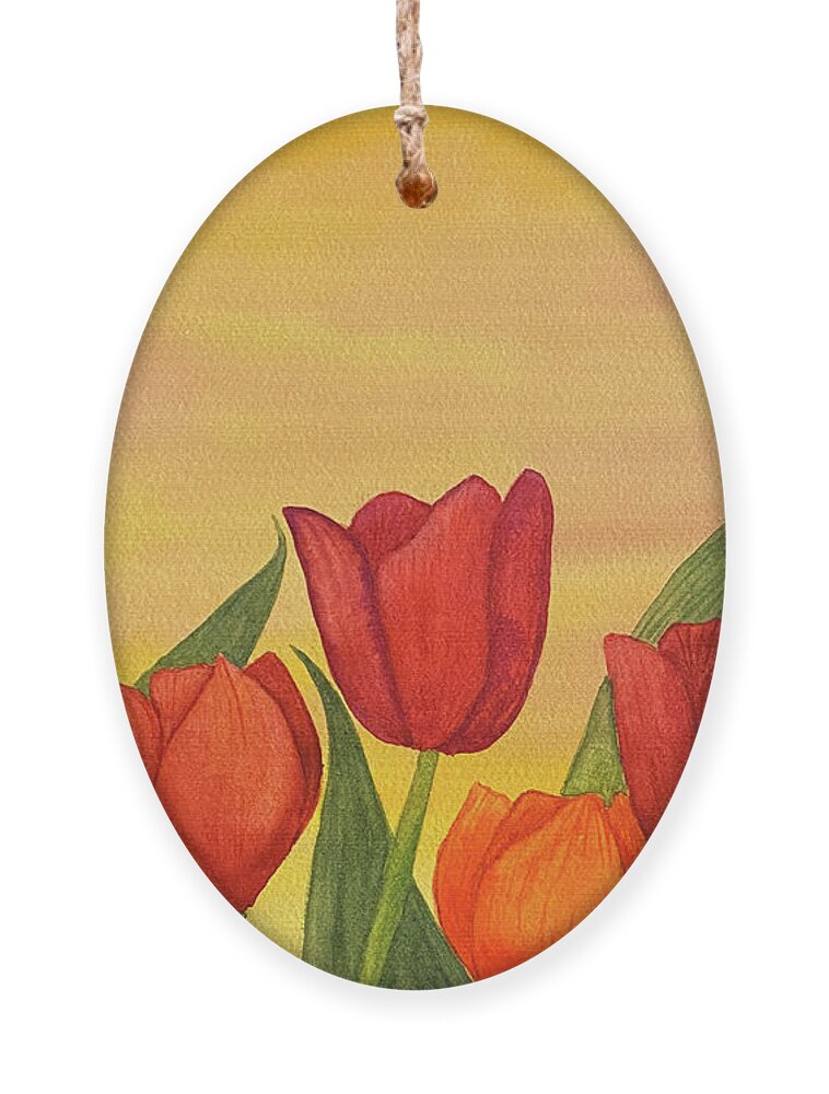 Tulips Ornament featuring the painting Tulips at Sunset by Lisa Neuman