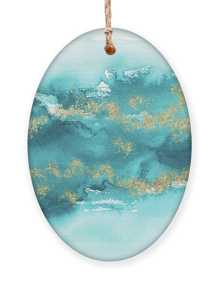 Turquoise Blue Ornament featuring the painting Turquoise Blue, Gold And Aquamarine by Garden Of Delights