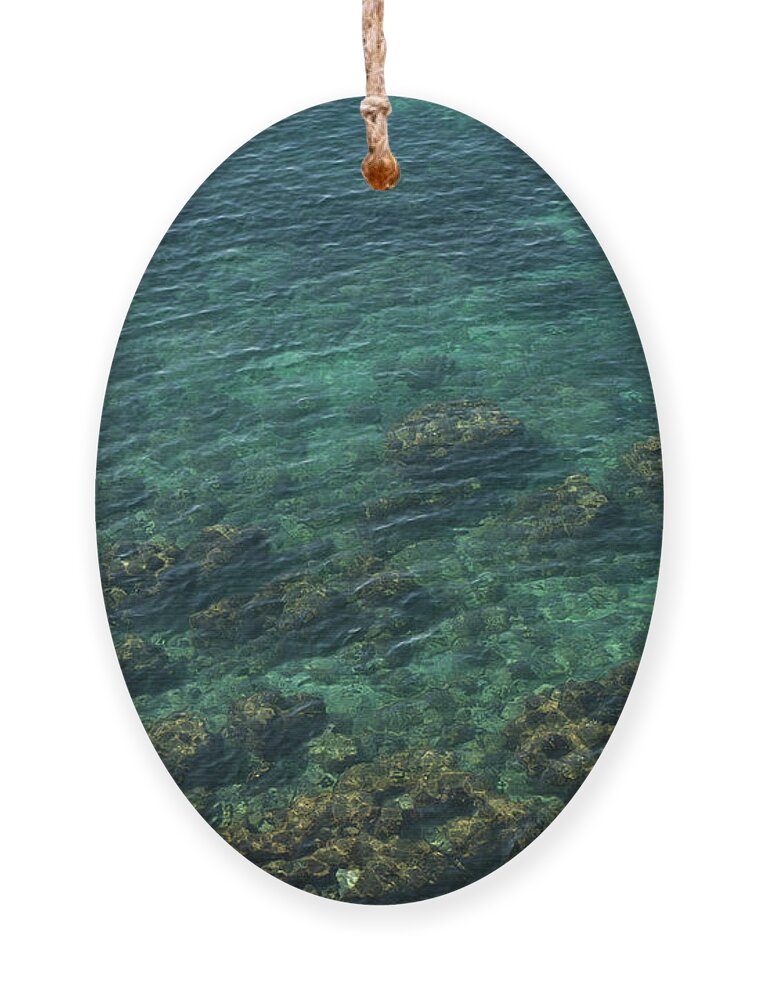 Sea Water Ornament featuring the photograph Turquoise sea water in a rocky cove 1, Mediterranean Sea by Adriana Mueller