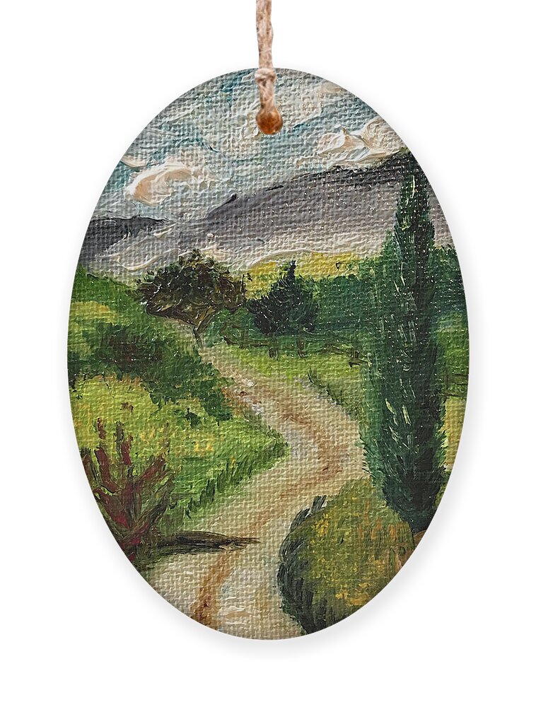 Tuscany Ornament featuring the painting Tuscan Winding Road by Roxy Rich