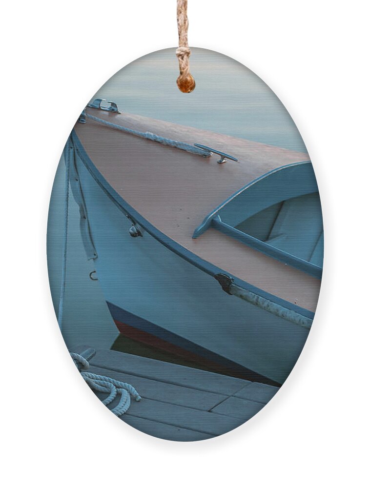 Blue Ornament featuring the photograph Twilight Blue Boat by Katie Dobies