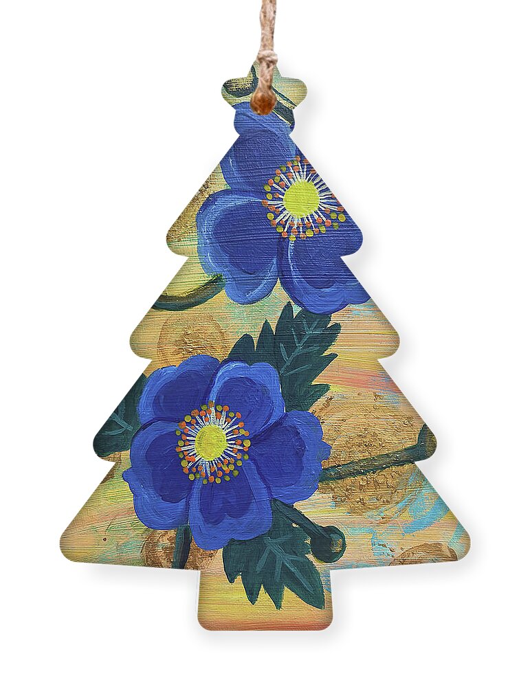 Gold Ornament featuring the painting Two Blue Flowers by Christina Wedberg