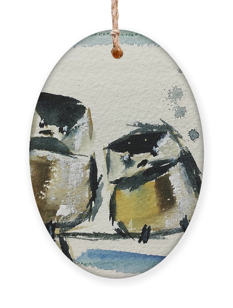 Grand Tit Ornament featuring the painting Two Fat Chickadees by Roxy Rich
