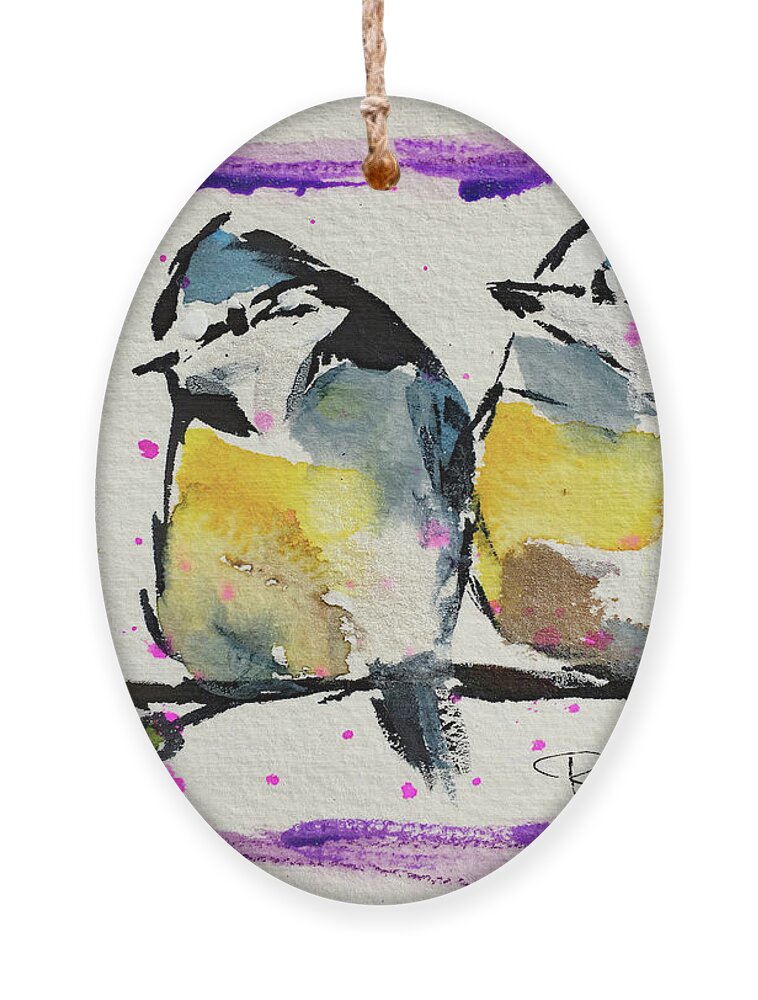 Fat Birds Cute Birds Ornament featuring the painting Two Fat Tits by Roxy Rich