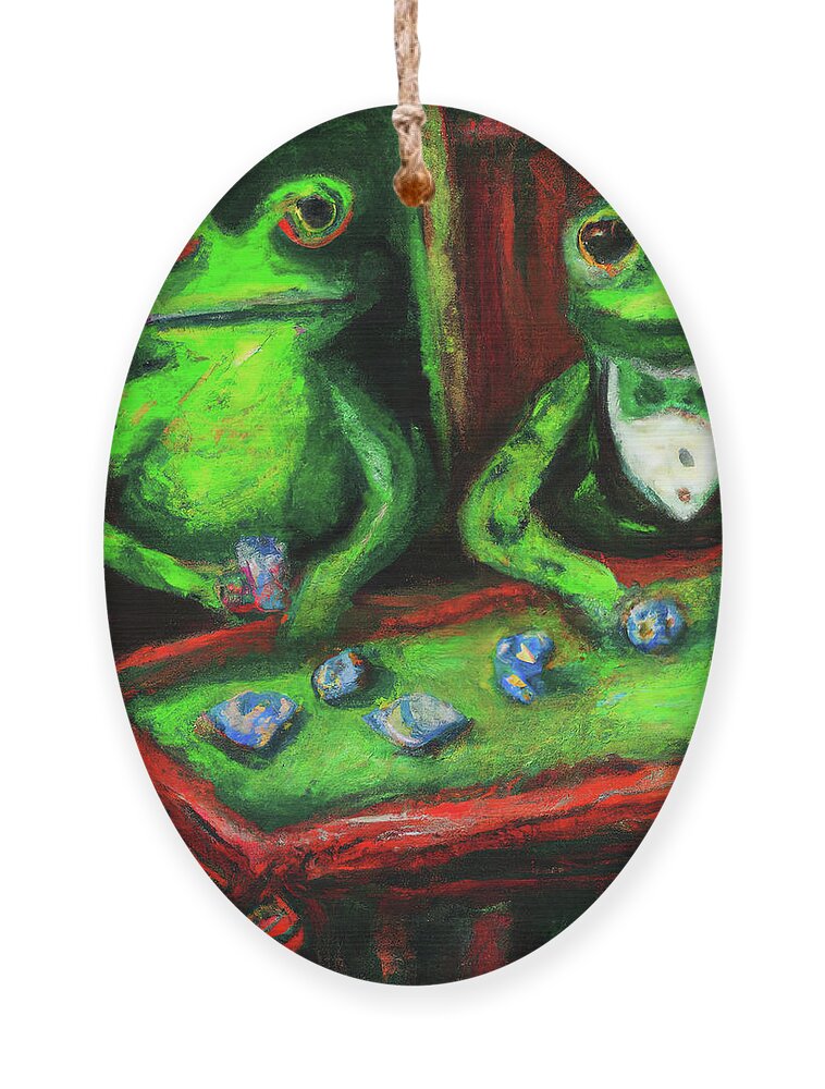 Two Frogs Ornament featuring the digital art Two Frog Games by Cathy Anderson