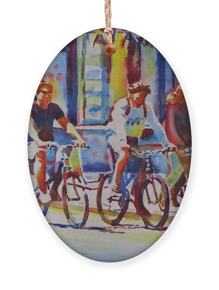 Oxford Ornament featuring the painting Two Go Cycling-G.Berry #89 by David Gilmore