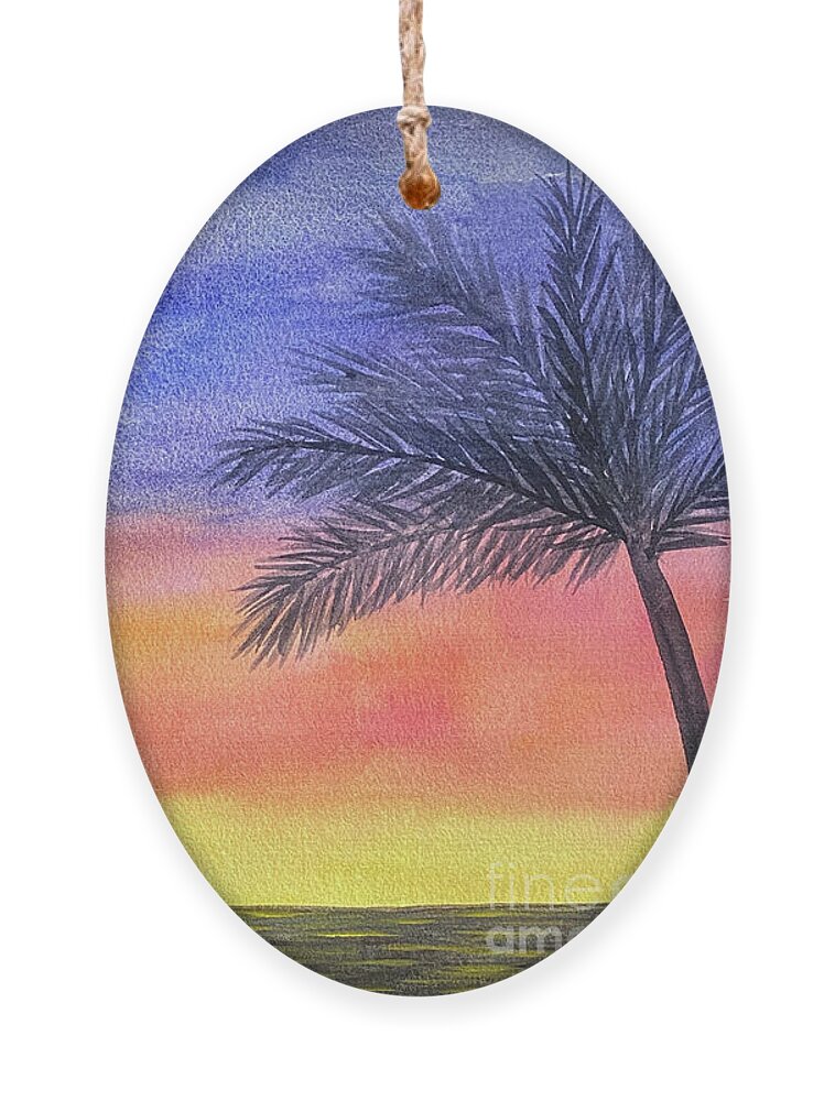 Palm Trees Ornament featuring the painting Two Palm Trees at Sunset by Lisa Neuman