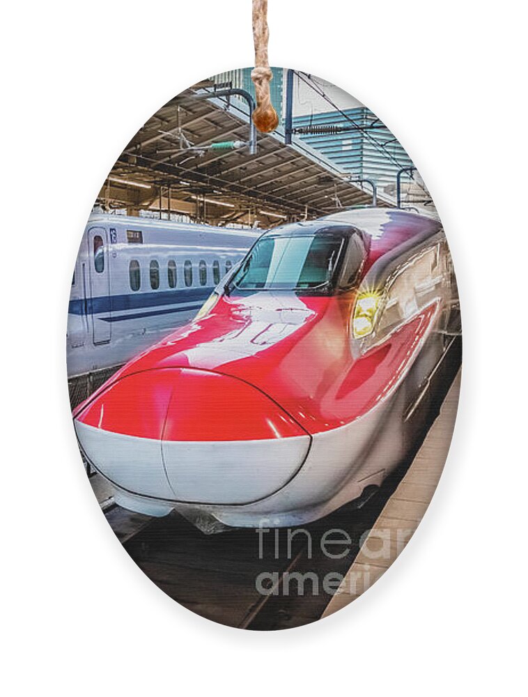 Shinkansen Ornament featuring the photograph Two Shinkansen at the Tokyo Station by Lyl Dil Creations