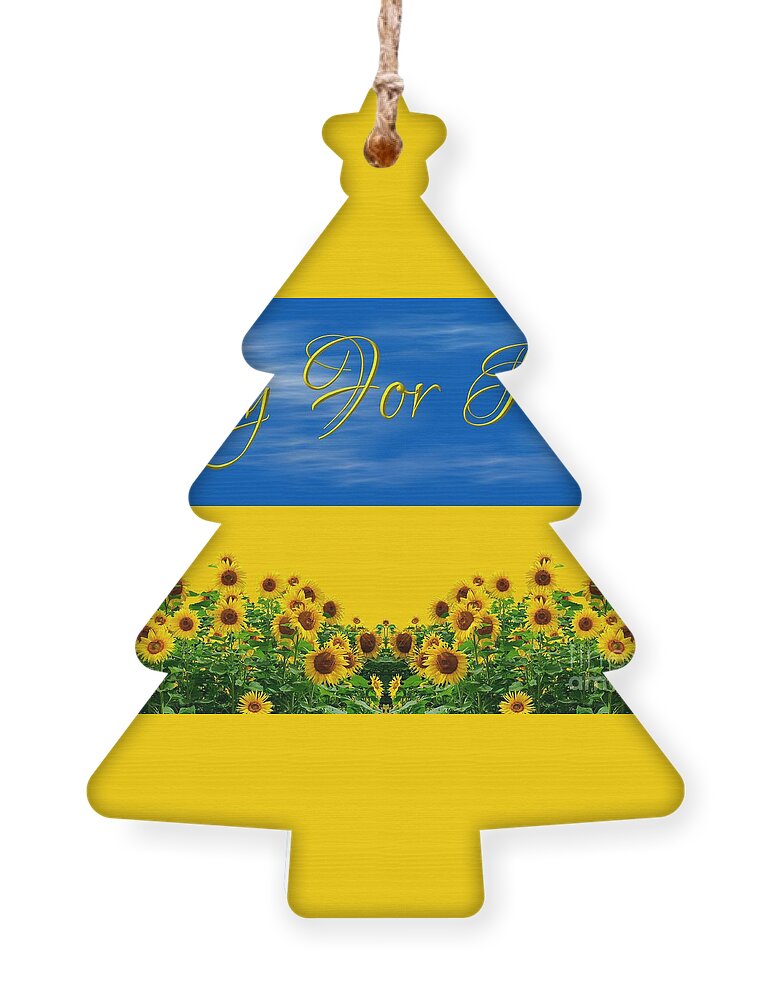 Ukraine Flag With Sky And Sunflowers Pray For Peace For Ukraine Charities Ornament featuring the mixed media Ukraine Flag with Sky and Sunflowers Pray for Peace for Ukraine Charities by Rose Santuci-Sofranko