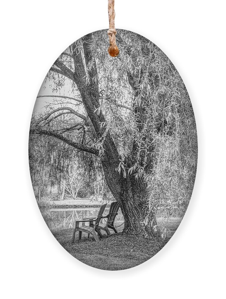 Chair Ornament featuring the photograph Under the Weeping Willow Black and White by Debra and Dave Vanderlaan