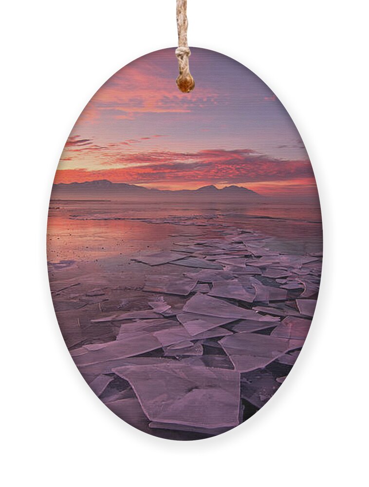 Utah Lake Ornament featuring the photograph Utah Lake Ice Sunrise by Wesley Aston