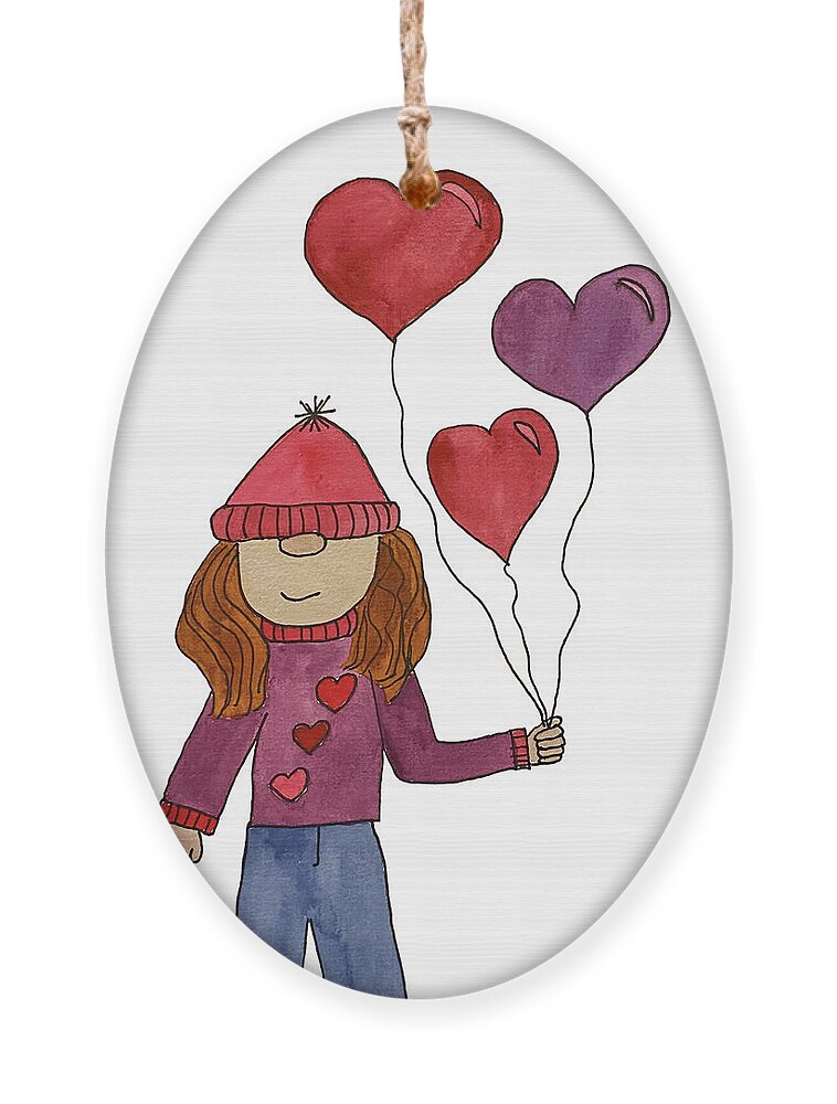 Valentine's Day Ornament featuring the mixed media Valentine's Day Girl Gnome by Lisa Neuman