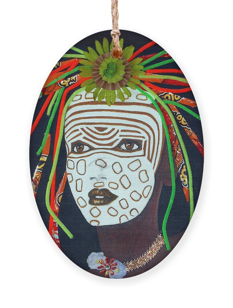 Suri Tribe Ornament featuring the mixed media Valley Girl No.2 by Jayne Somogy