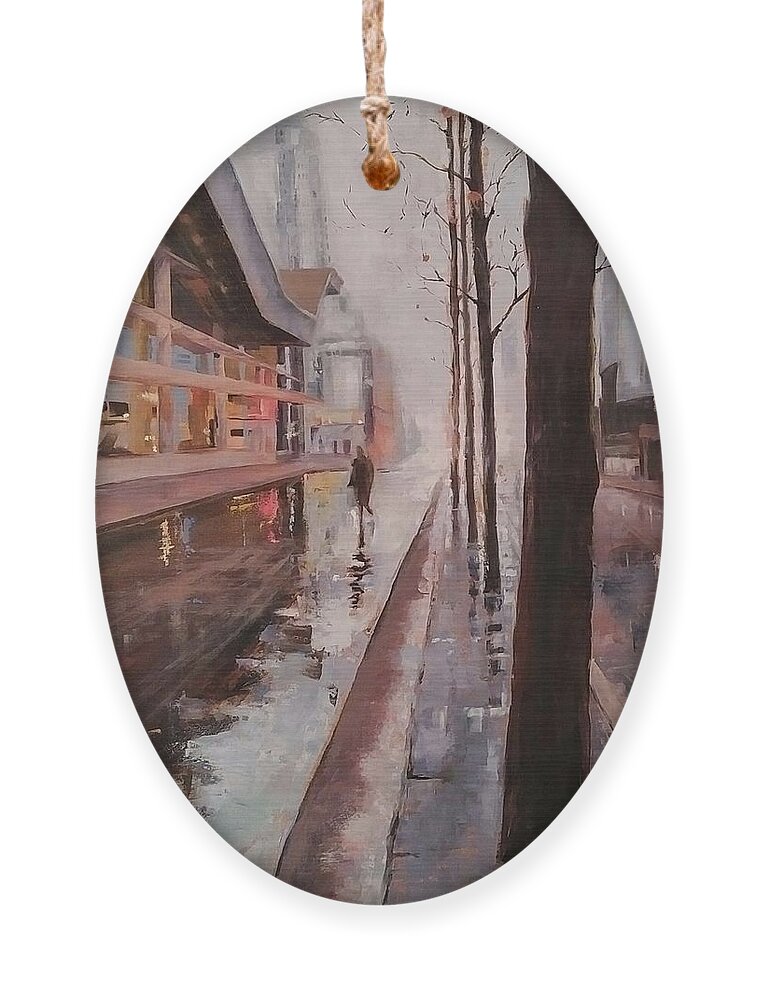 Cityscape Ornament featuring the painting Vancouver 7 am by Sheila Romard