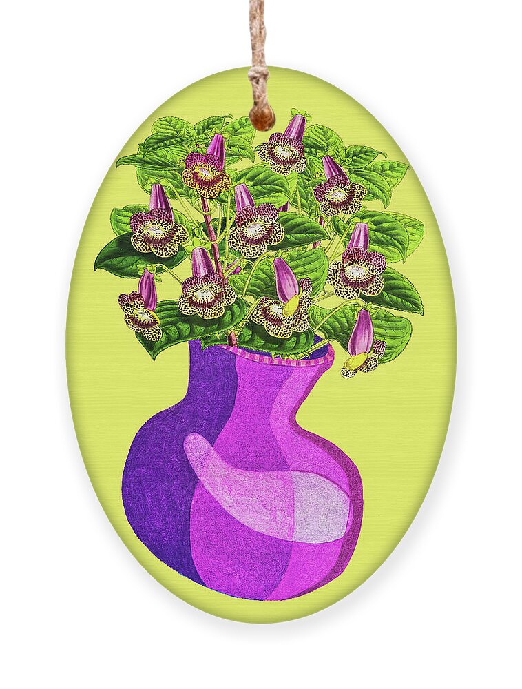Bouquet Art Ornament featuring the mixed media Vase of purple flowers by Lorena Cassady