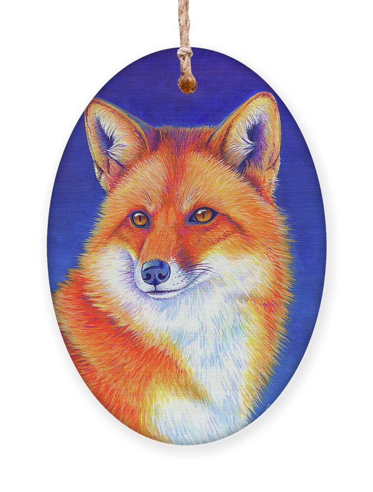 Red Fox Ornament featuring the painting Vibrant Flame - Colorful Red Fox by Rebecca Wang