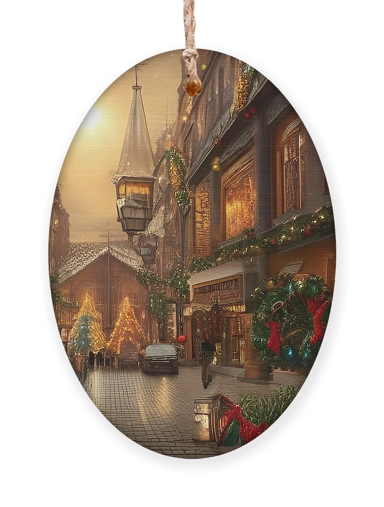 Christmas Ornament featuring the digital art Victorian Christmas Scene by Katrina Gunn