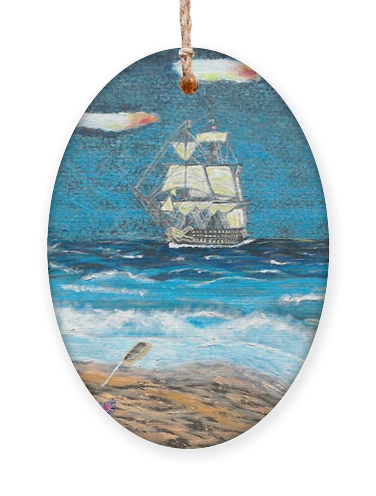 Hms Victory Ornament featuring the painting Victory in Paradise by David Westwood