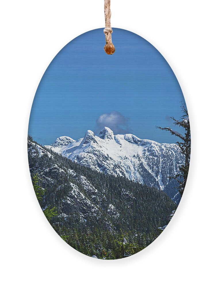 Alex Lyubar Ornament featuring the photograph View at Lions Peaks from Grouse Mountain by Alex Lyubar